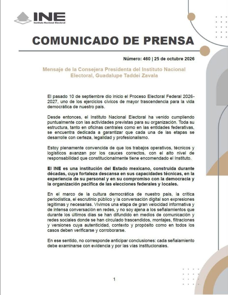 Comunicado de Prensa de Guadalupe Taddei