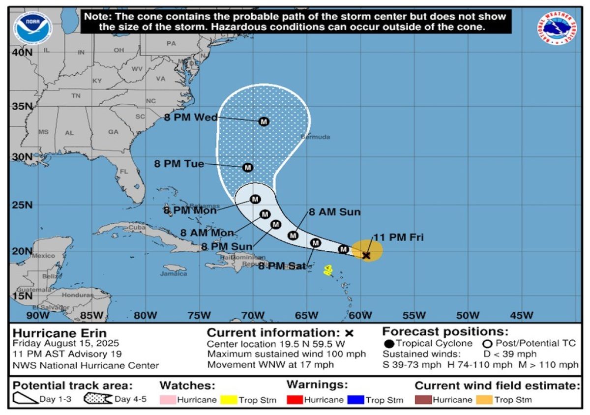 Huracán Erin alcanza categoría 5: Trayectoria y zonas en alerta máxima