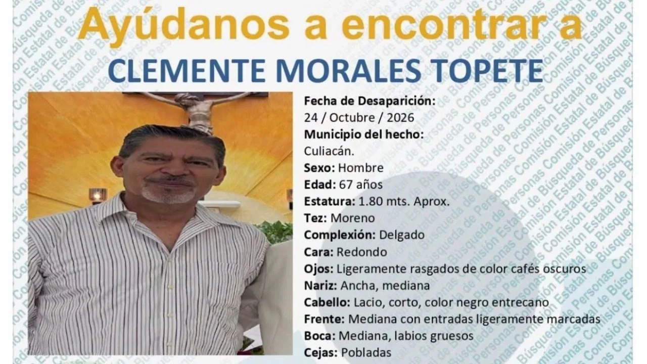 Clemente Morales desaparece en Culiacán y autoridades activan búsqueda