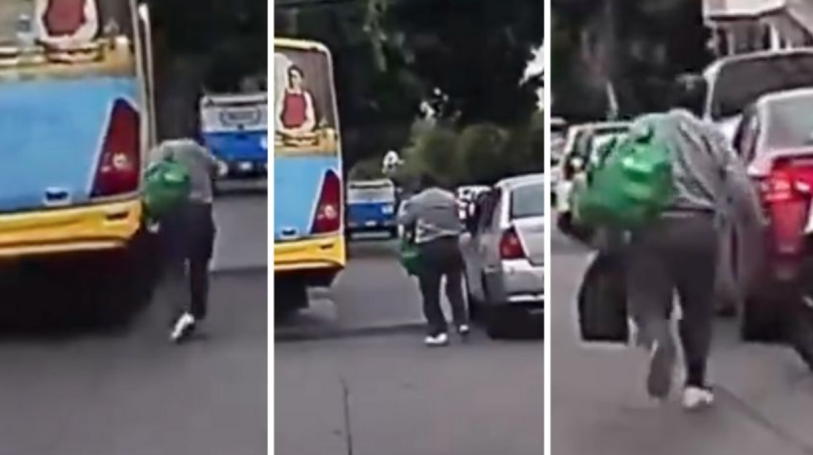 Abuelito persigue camión y automovilista lo ayuda: Video viral