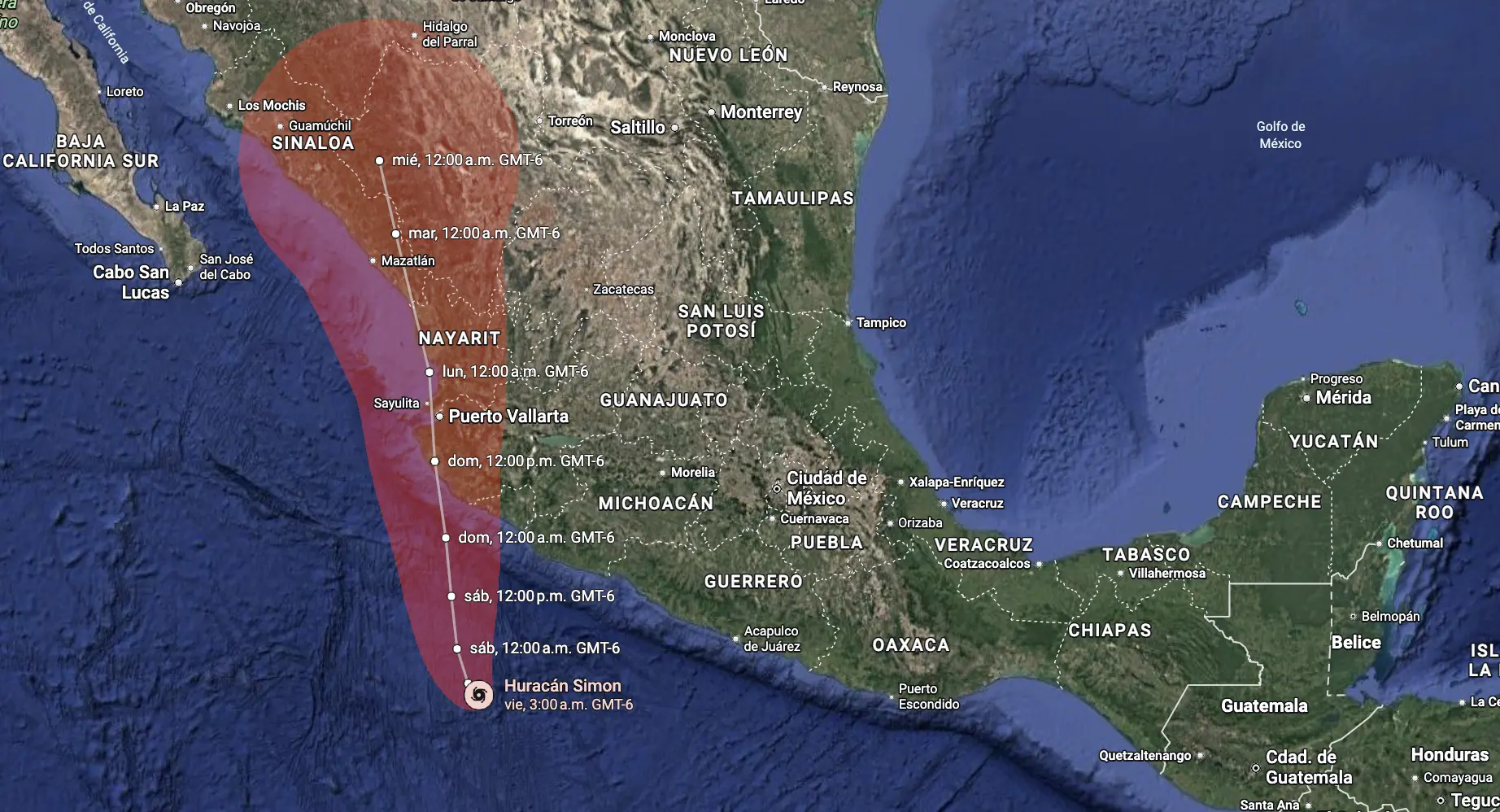 Huracán Simón acelera su trayectoria hacia el Pacífico mexicano