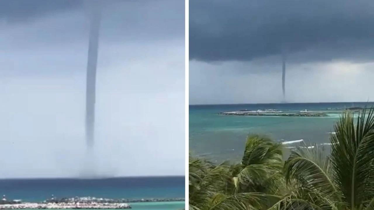 Tromba marina espectacular sorprende a Playa del Carmen